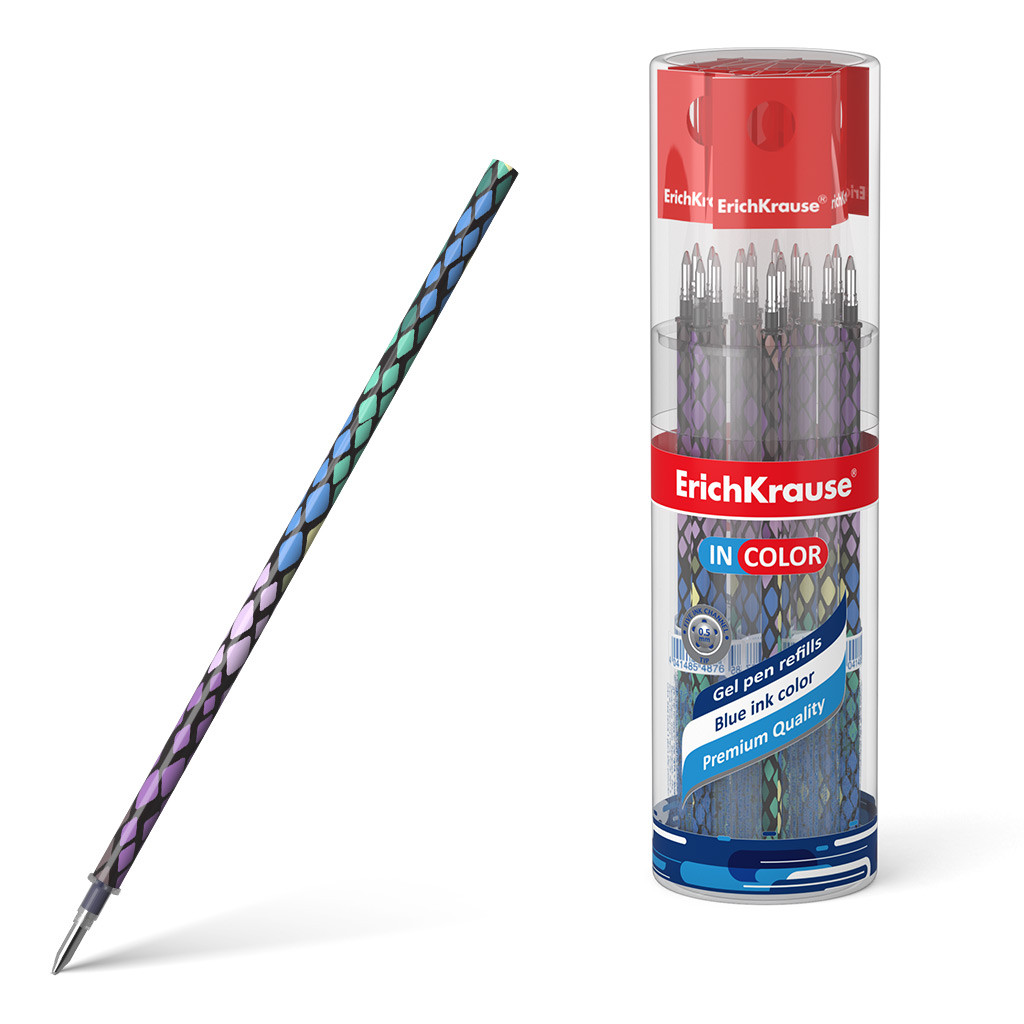 50761 Стержень гелевый 0.5 ErichKrause InColor® Purple Python, 129 мм, цвет чернил синий (инд. пакеты в тубусе по 30 шт.) Цена 8+% в наличии 28 шт.jpg