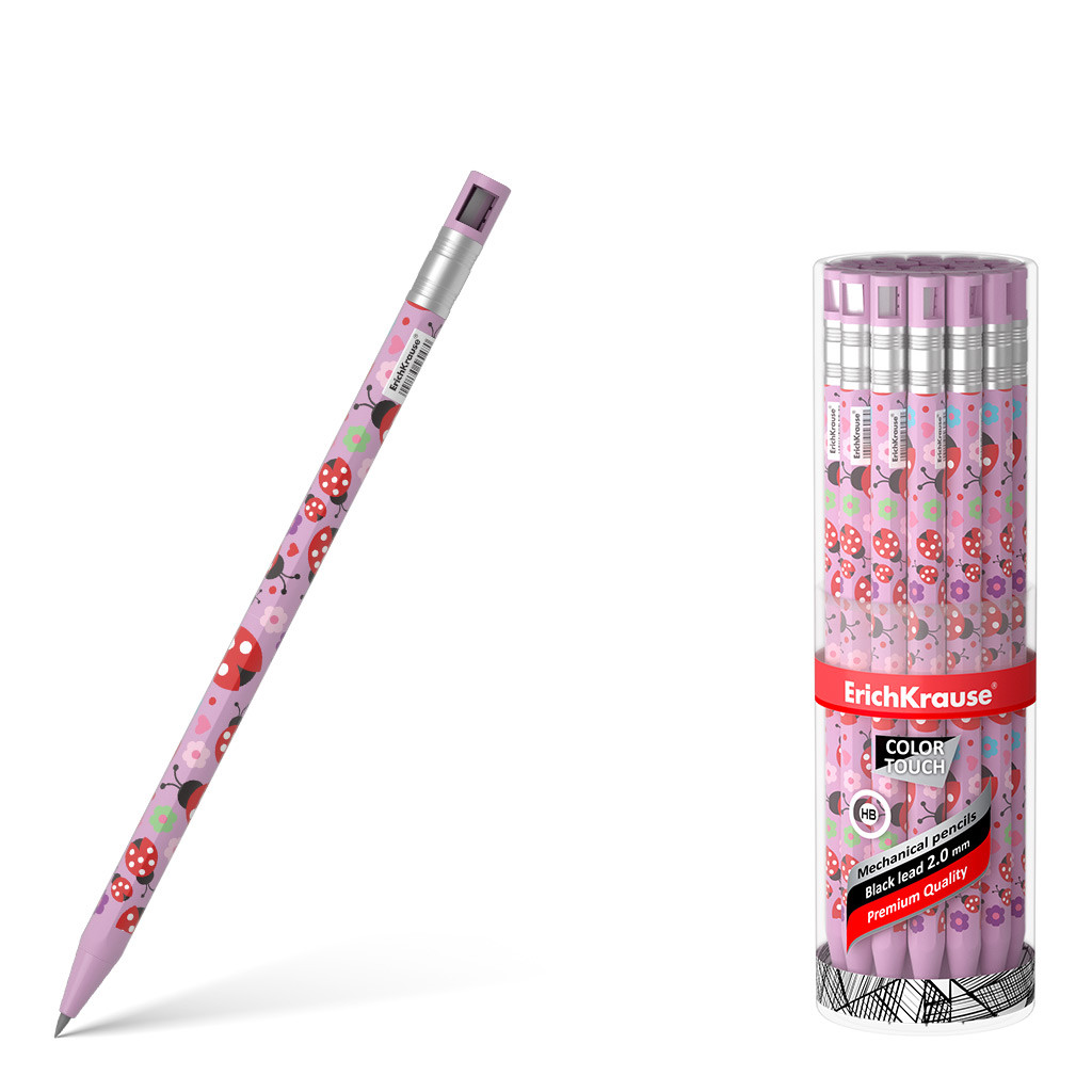 56064 Карандаш механический ErichKrause ColorTouch® Ladybug 2.0 мм, с точилкой, НВ (в тубусе по 24 шт.) Цена 30+% В наличии 59 шт.jpg