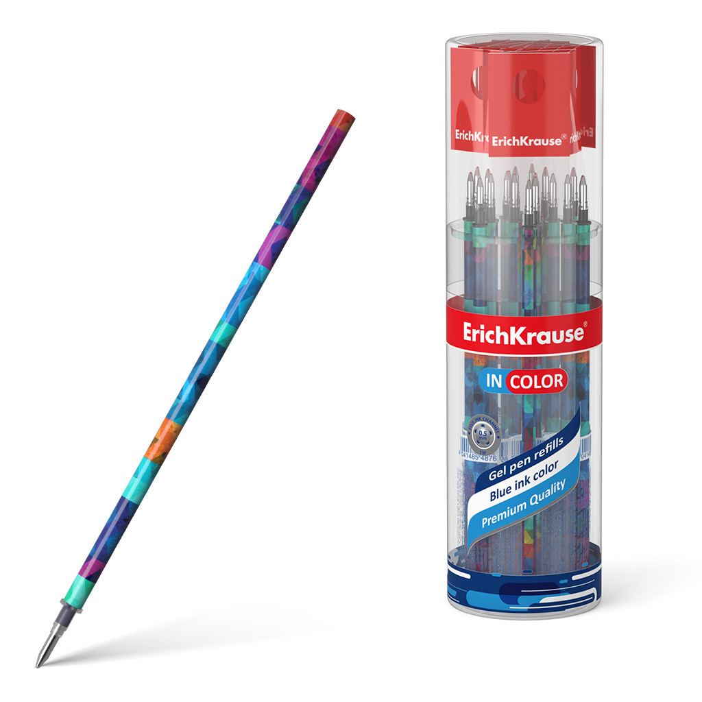 50760 Стержень гелевый 0.5 ErichKrause InColor® Patchwork, 129 мм, цвет чернил синий (инд. пакеты в тубусе по 30 шт.) Цена 8+% в наличии 25 шт.jpg