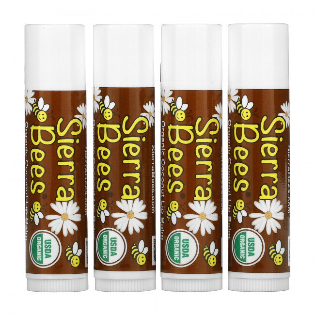 MBE-01148 Sierra Bees, Органические бальзамы для губ, кокос, 4 шт. в упаковке, 4,25 г (0,15 унции) каждый - 615.55 руб (цена за набор)