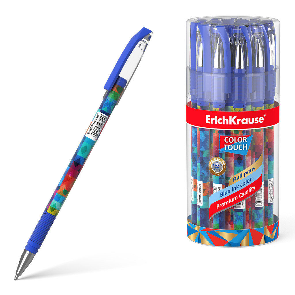 50742 Ручка шариковая ErichKrause ColorTouch Stick Patchwork 0.7, цвет чернил синий (в тубусе по 24 шт.) Цена 28,8+% в наличии 3 шт.jpg