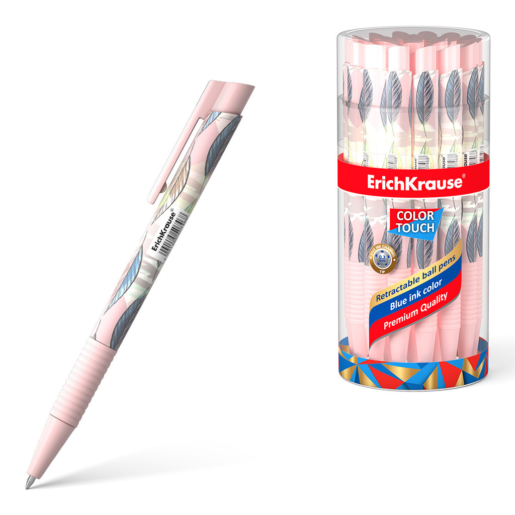 50746 Ручка шариковая автоматическая ErichKrause ColorTouch Matic&Grip Flora 0.7, цвет чернил синий (в тубусе по 24 шт.) Цена 33,4+% в наличии 4 шт.jpg