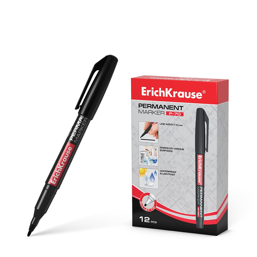 37073 Перманентный маркер ErichKrause® P-70, цвет чернил черный (в коробке по 12 шт.).jpeg