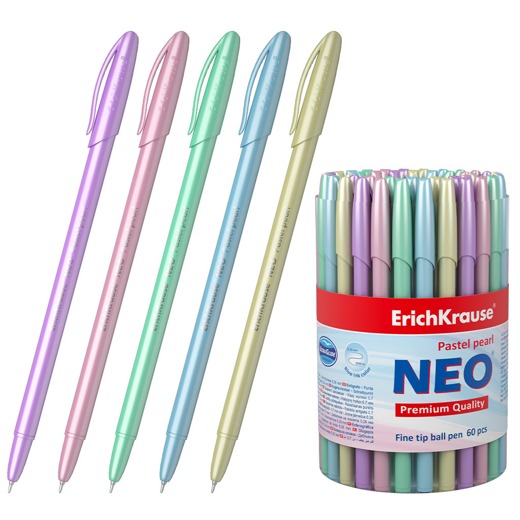 55380 Ручка шариковая ErichKrause Neo® Stick Pastel 0.7, Super Glide Technology, цвет чернил синий (в тубусе по 60 шт.)  в наличии 22 шт.jpg