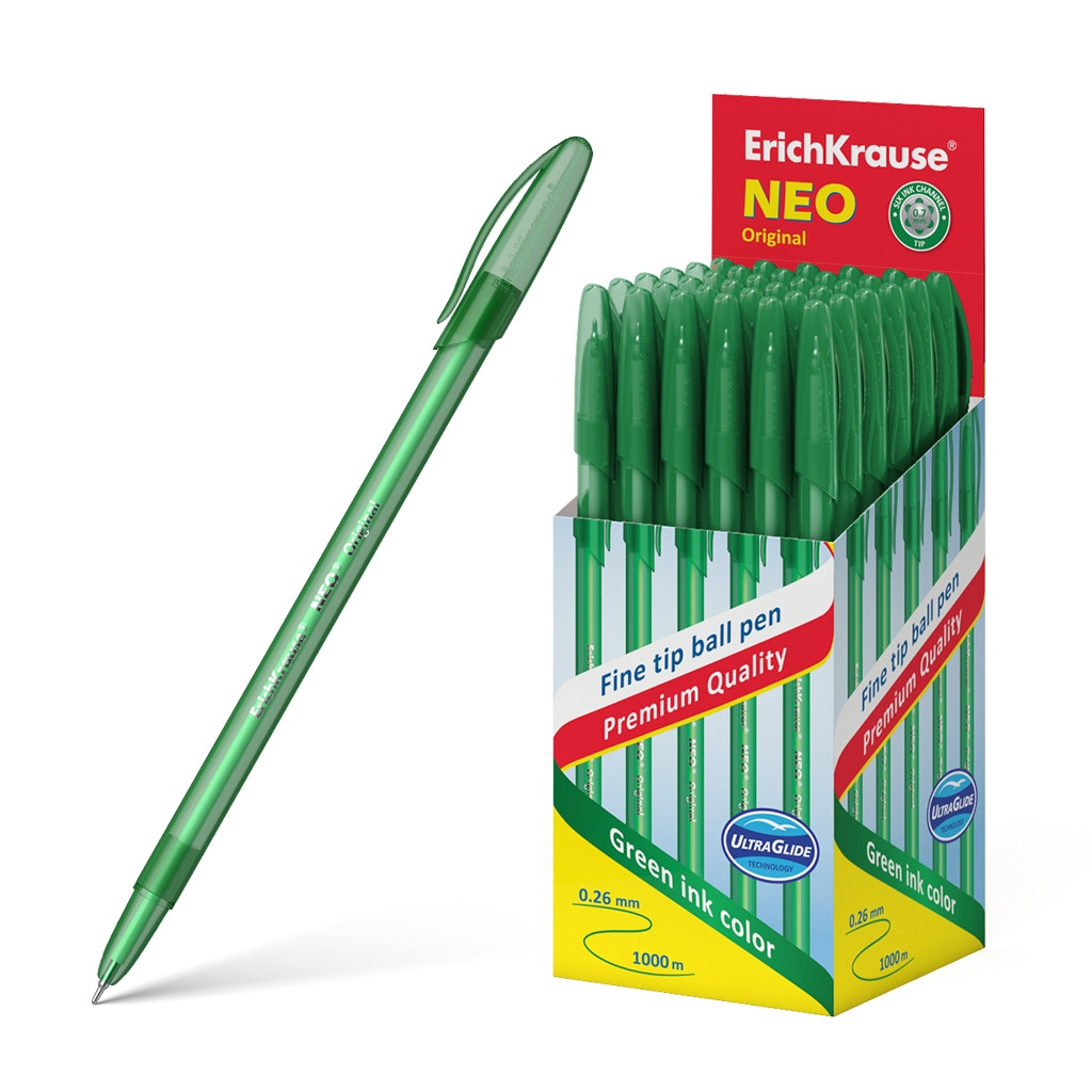 46518 Ручка шариковая ErichKrause Neo® Stick Original 0.7, Super Glide Technology, цвет чернил зеленый (в коробке по 50 шт.) Цена 19,2+% в наличии 36 шт.jpg