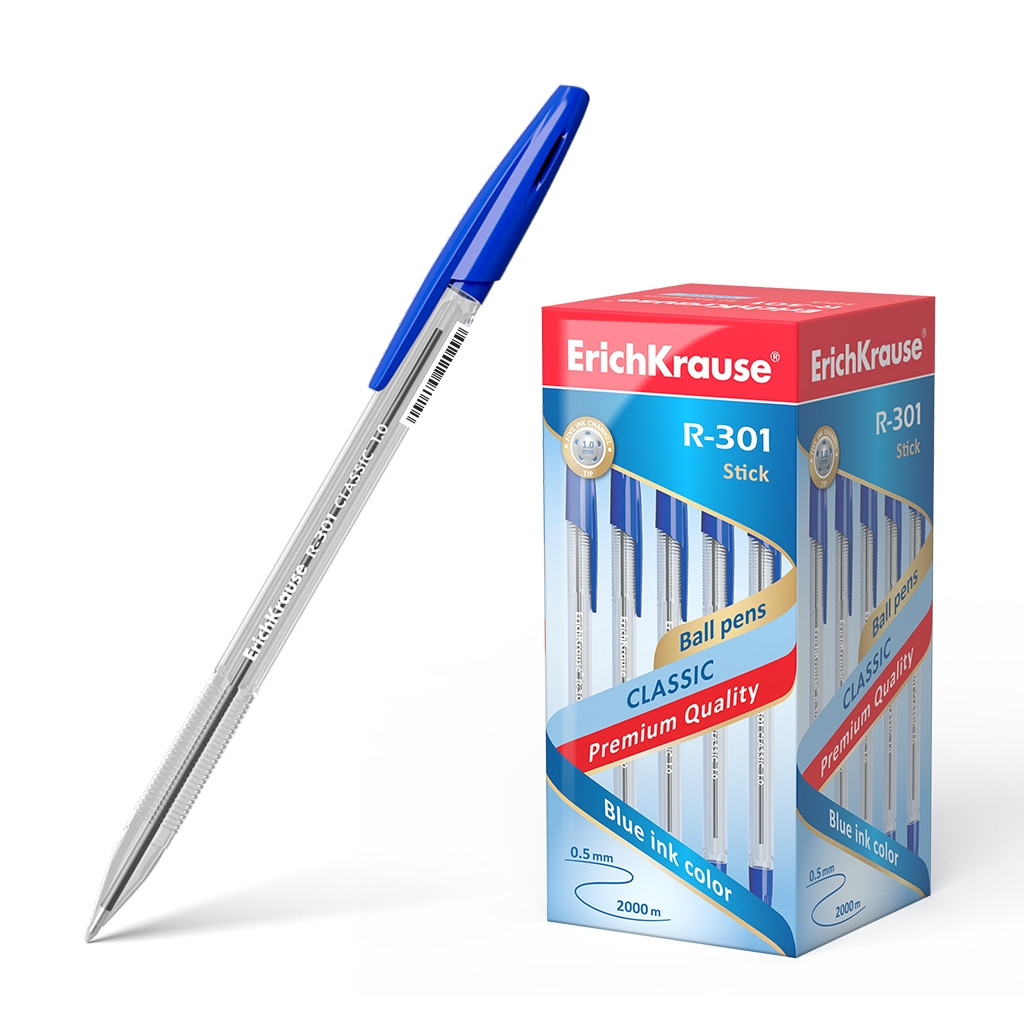 43184 Ручка шариковая ErichKrause R-301 Stick Classic 1.0, цвет чернил синий (в коробке по 50 шт.) Цена 11,5+% в наличии 9 шт.jpg