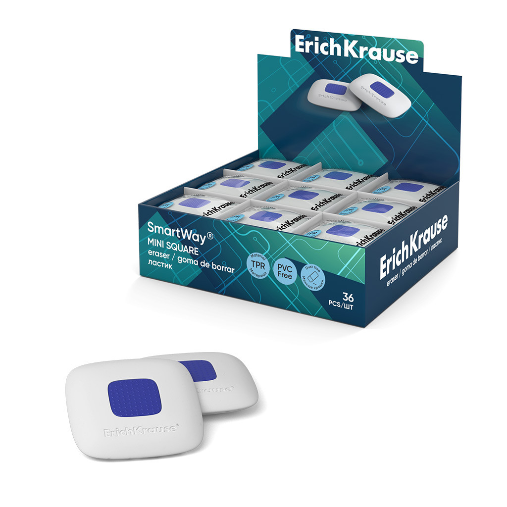 45554 Ластик с пластиковым держателем ErichKrause SmartWay® Mini Square (в пакете с европодвесом) (в коробке по 36 шт.) цена 29+% в наличии 8 шт.jpg