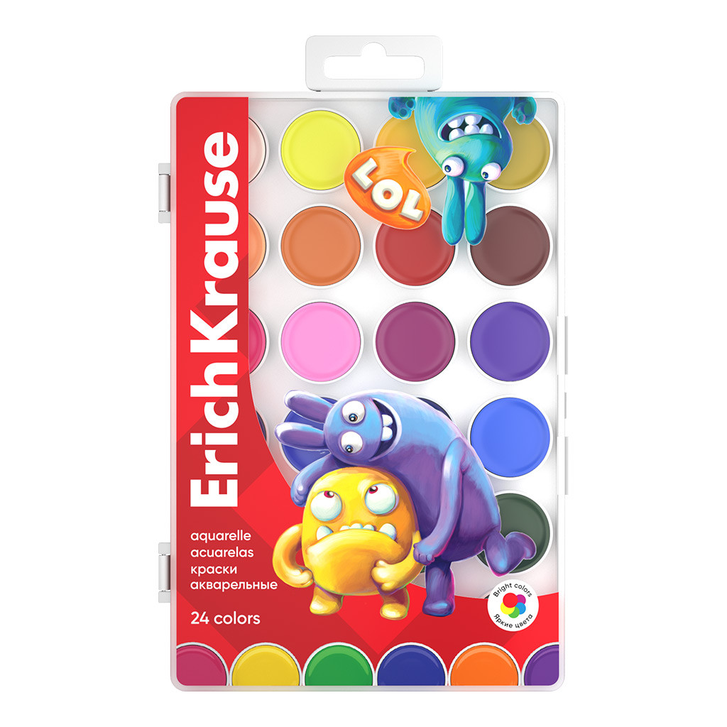 61368 Краски акварельные ErichKrause Jolly Friends 24 цвета (в пластиковой коробке с европодвесом) Цена 164+% в наличии 21 упаковок.jpg