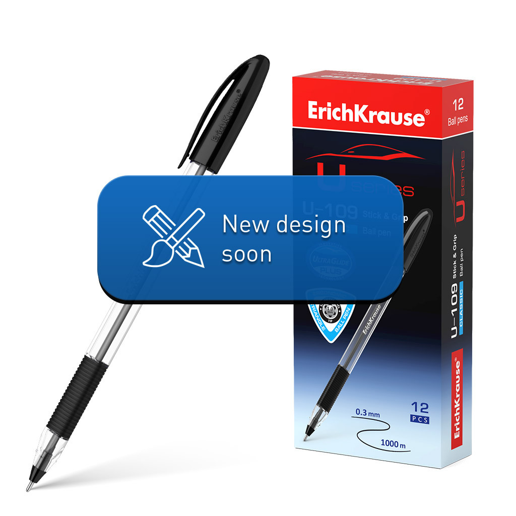 53743 Ручка шариковая ErichKrause U-109 Stick&Grip Classic 1.0, Ultra Glide Technology, цвет чернил черный (в коробке по 12 шт.) Цена 29,8+% в наличии 7 шт.jpg
