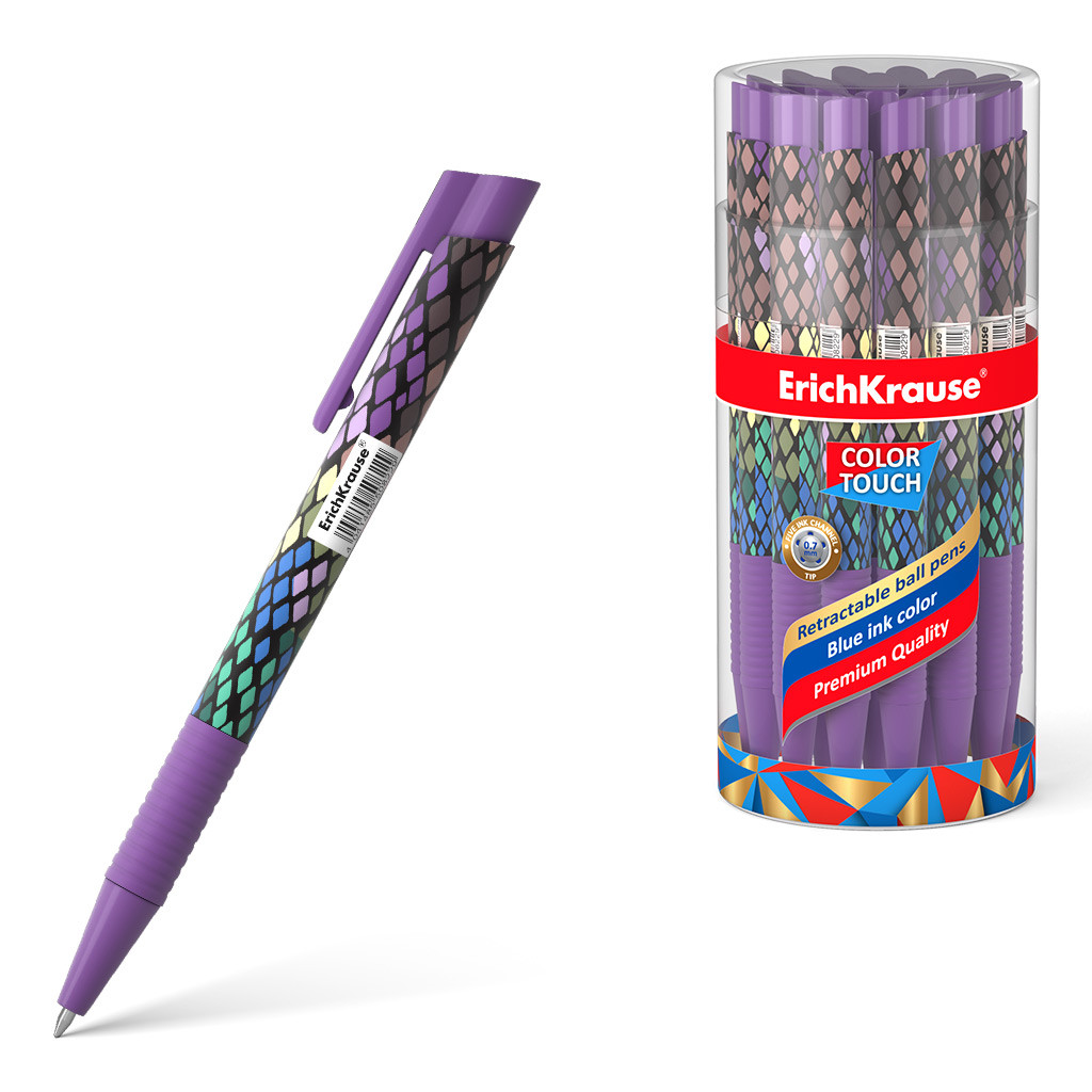 50822 Ручка шариковая автоматическая ErichKrause ColorTouch Matic&Grip Purple Python 0.7, цвет чернил синий (в тубусе по 24 шт.) Цена 38+% в наличии 6 шт. Минимальный заказ - 3 шт.jpg
