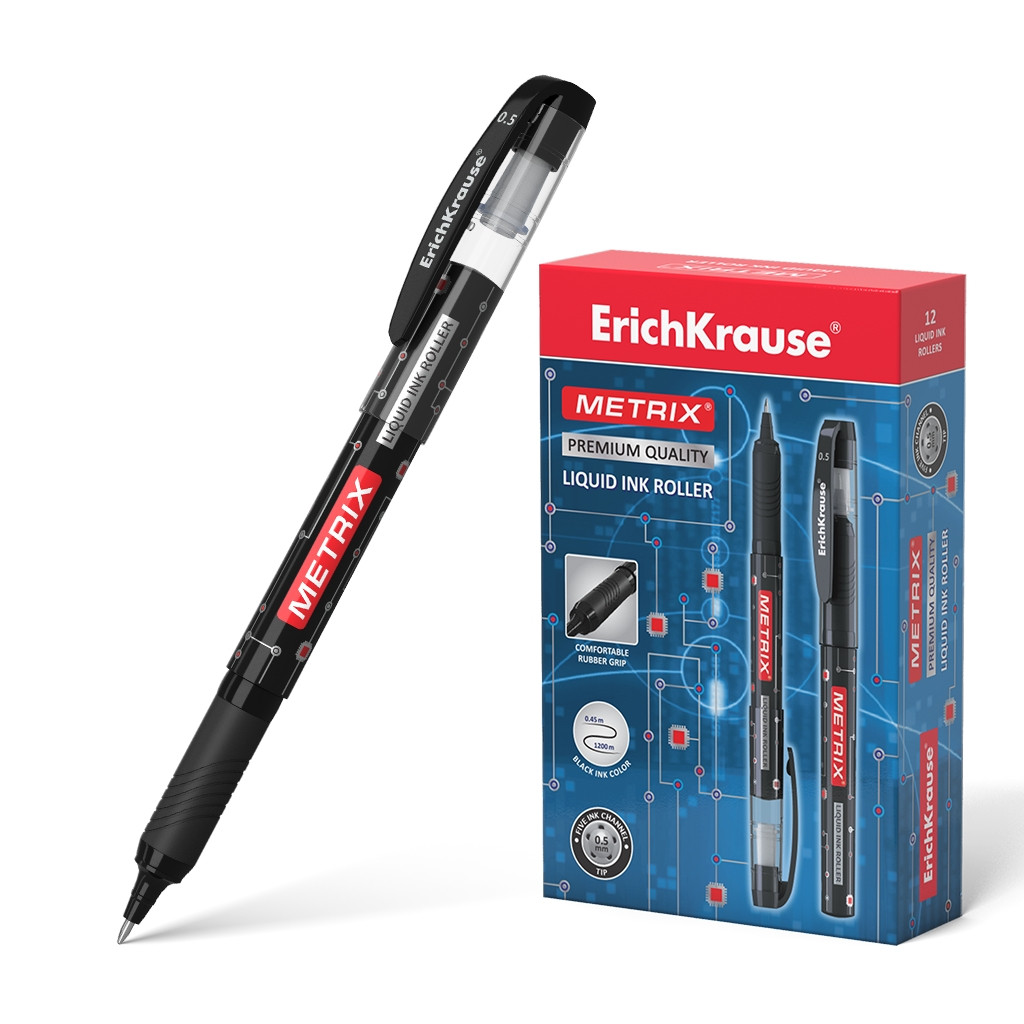 45480 Ручка-роллер ErichKrause Metrix® Stick&Grip Classic 0.5, цвет чернил черный (в коробке по 12 шт.) Цена 86,8+% в наличии 8 шт.jpg