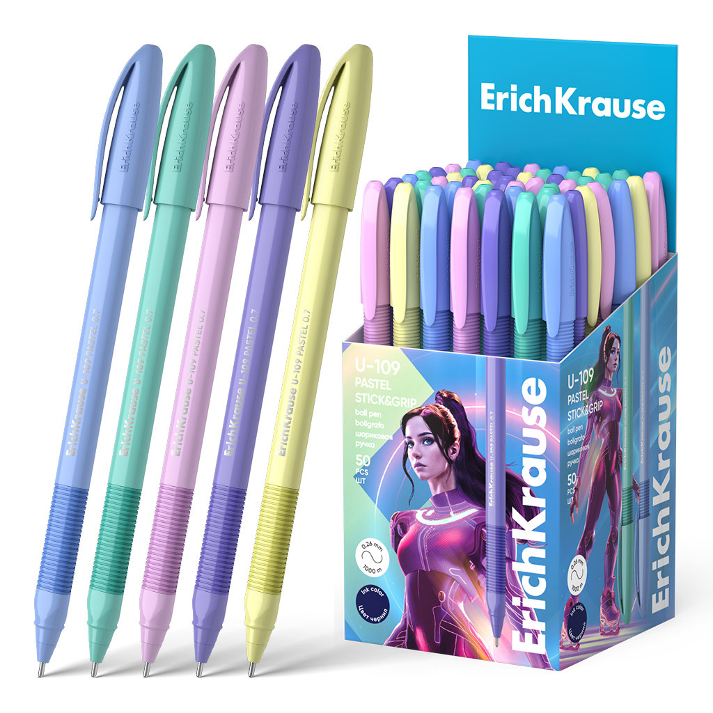 58111 Ручка шариковая ErichKrause U-109 Stick&Grip Pastel 0.7, Ultra Glide Technology, цвет чернил синий (в коробке по 50 шт.) Цена 30,6+% в наличии 41 шт..jpg