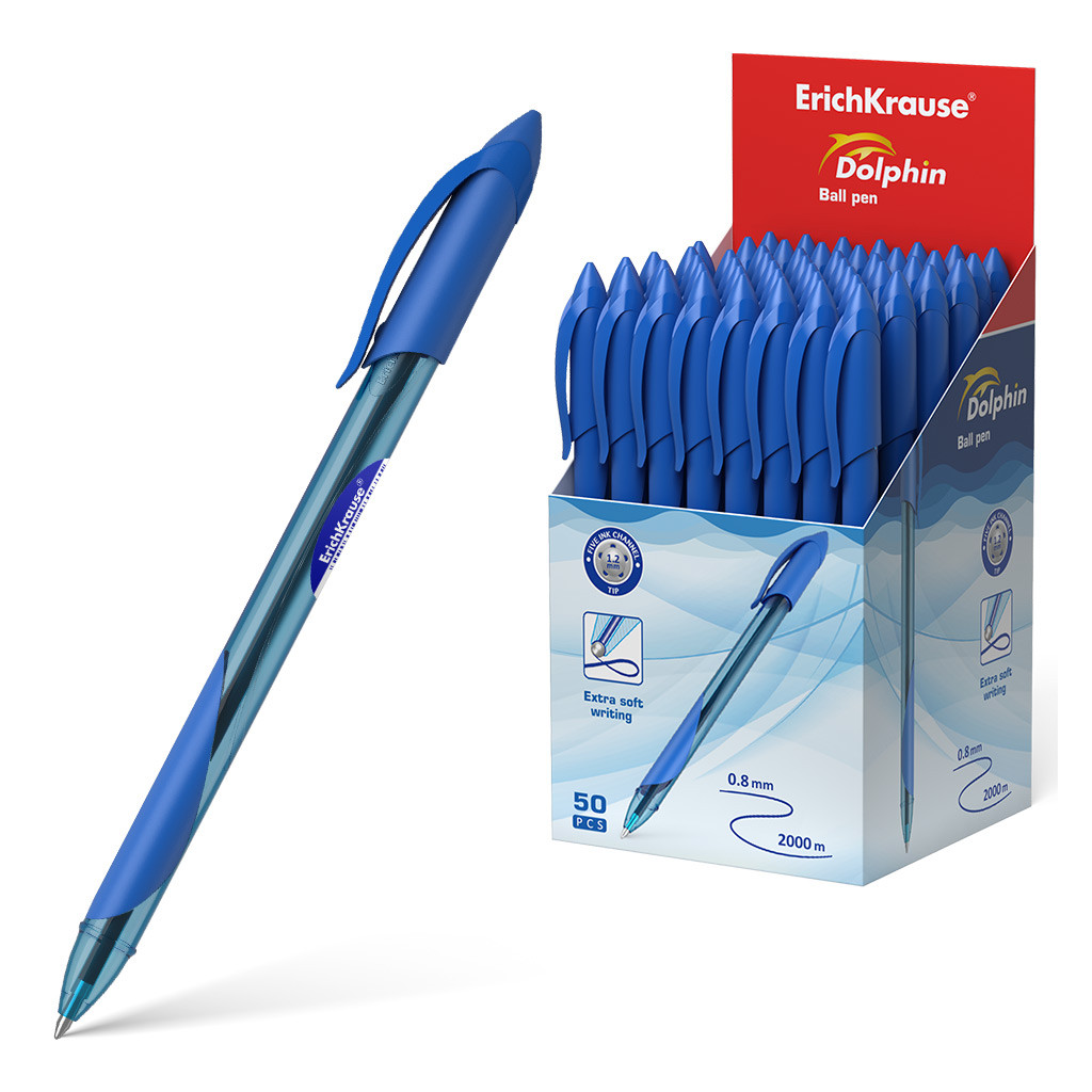 48188 Ручка шариковая ErichKrause Dolphin Stick&Grip Classic 1.2, цвет чернил синий (в коробке по 50 шт.) Цена 43+% в наличии 25 шт.jpg