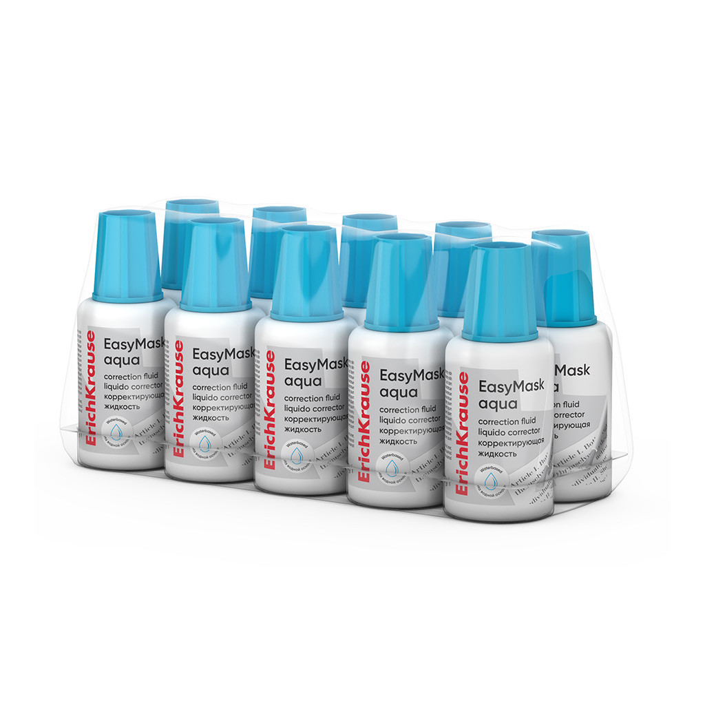 61926 Корректирующая жидкость с кисточкой ErichKrause EasyMask Aqua, на водной основе, 20г (в пластиковом поддоне по 10 шт.) Цена 50+% в наличии 3 шт.jpg