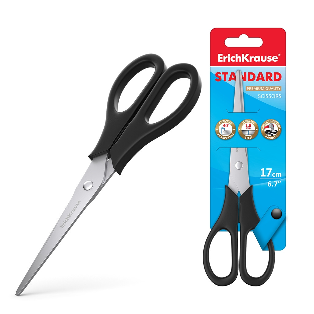 14861 Ножницы ErichKrause EasyCut, 17см, черный (в блистере по 1 шт.) Цена 159+% в наличии 9 шт.jpg