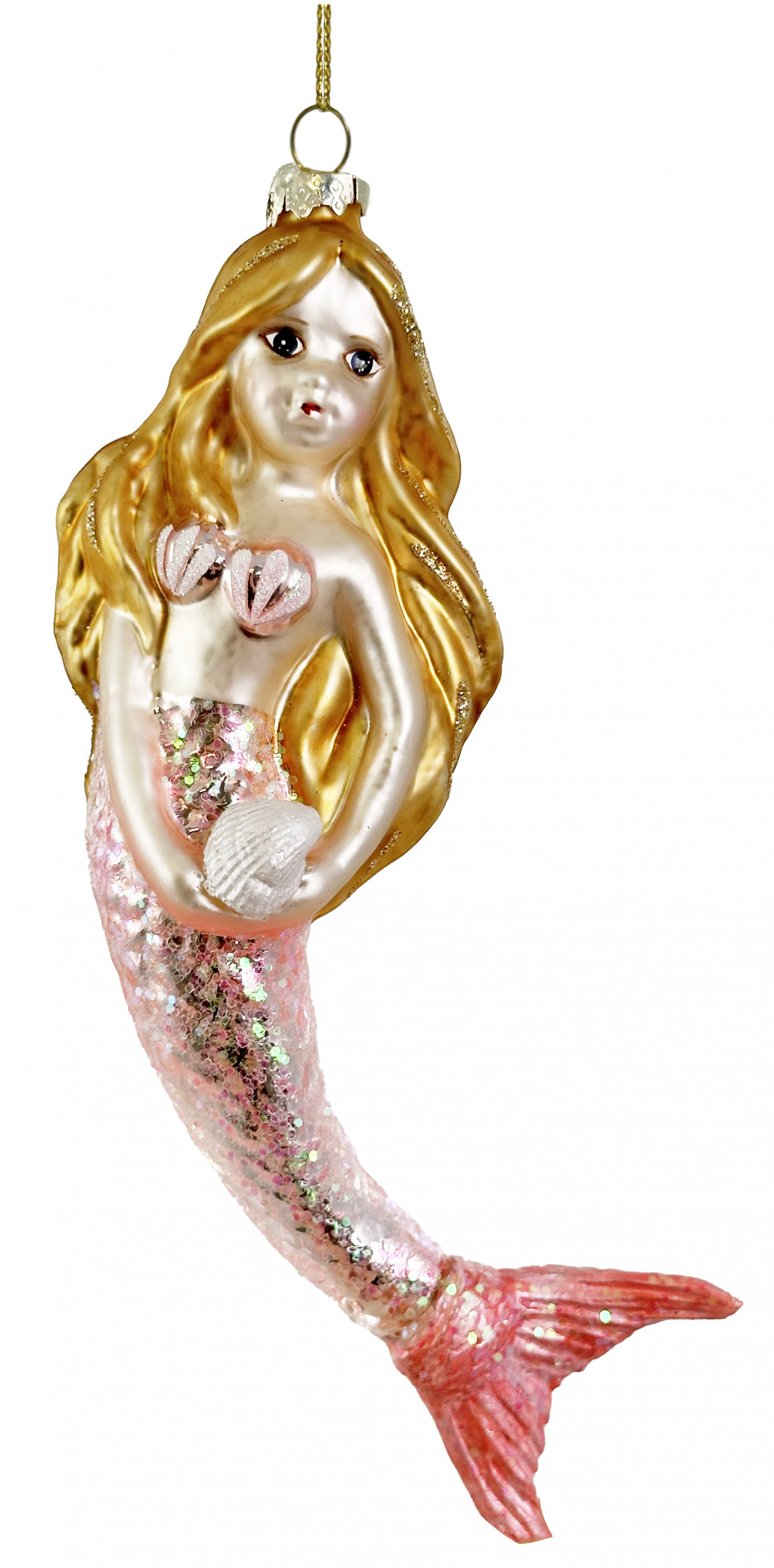 70038 Glass mermaid ornament gold pink 17cm a = max width b = base width h = height Min amount (MOQ) 12 - 11 