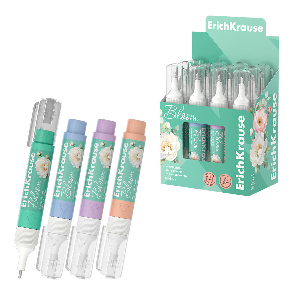 61928 Ручка-корректор ErichKrause Pastel Bloom, 4мл (в дисплее по 12 шт.) Цена 52,2+% в наличии 4 шт. МИНИМАЛЬНЫЙ ЗАКАЗ - 2 ШТ.jpg