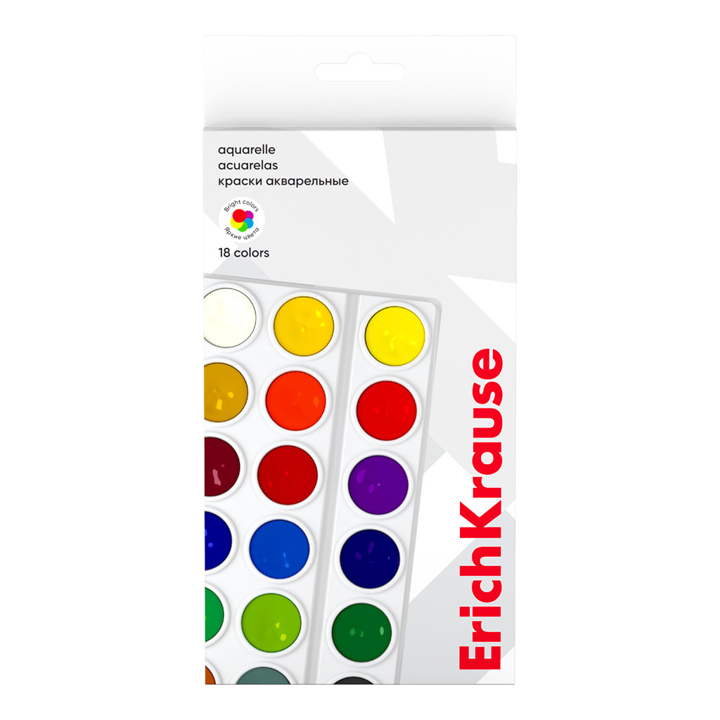 58624 Краски акварельные ErichKrause 18 цветов (в коробке с европодвесом) Цена 98+% в наличии 23 шт.jpg