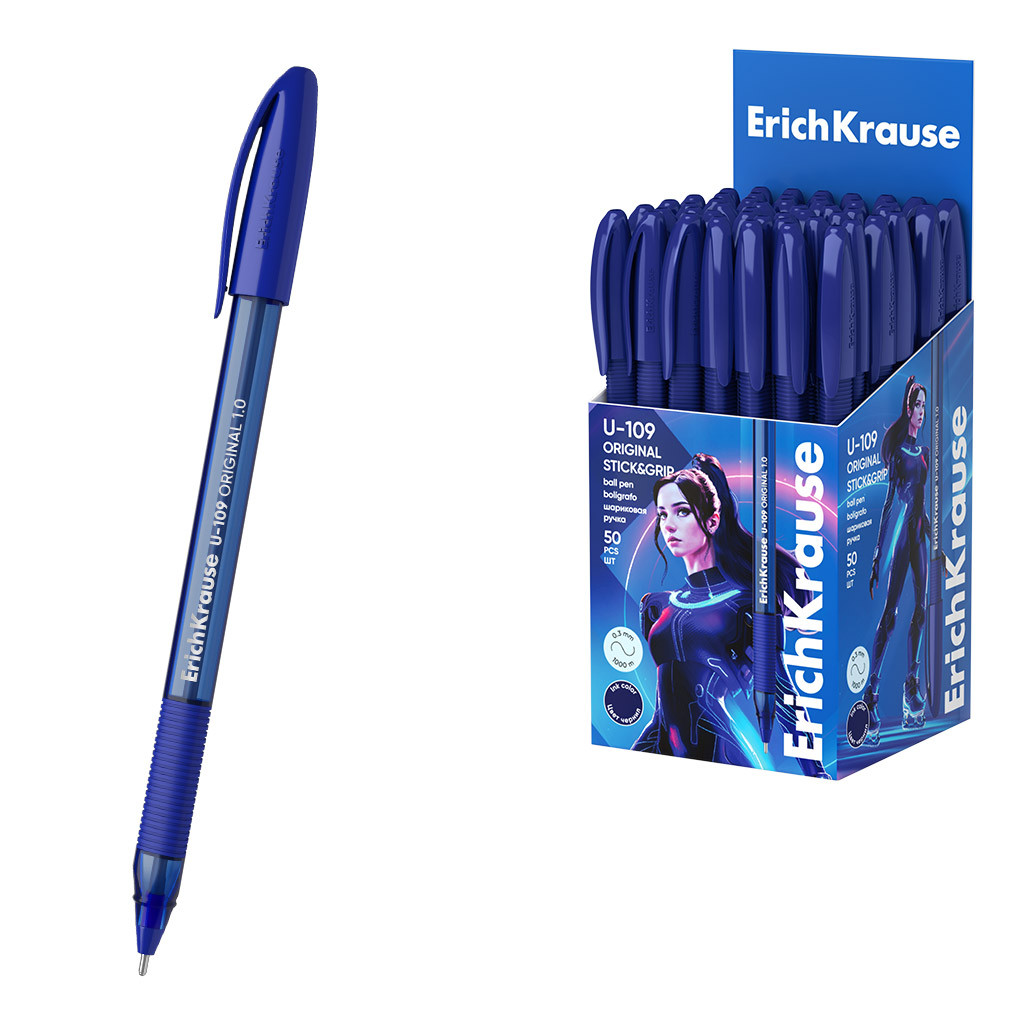 47608 Ручка шариковая ErichKrause U-109 Stick&Grip Original 1.0, Ultra Glide Technology, цвет чернил синий (в коробке по 50 шт.) Цена 33+% в наличии 35 шт.Мин. заказ - 5 шт.jpg