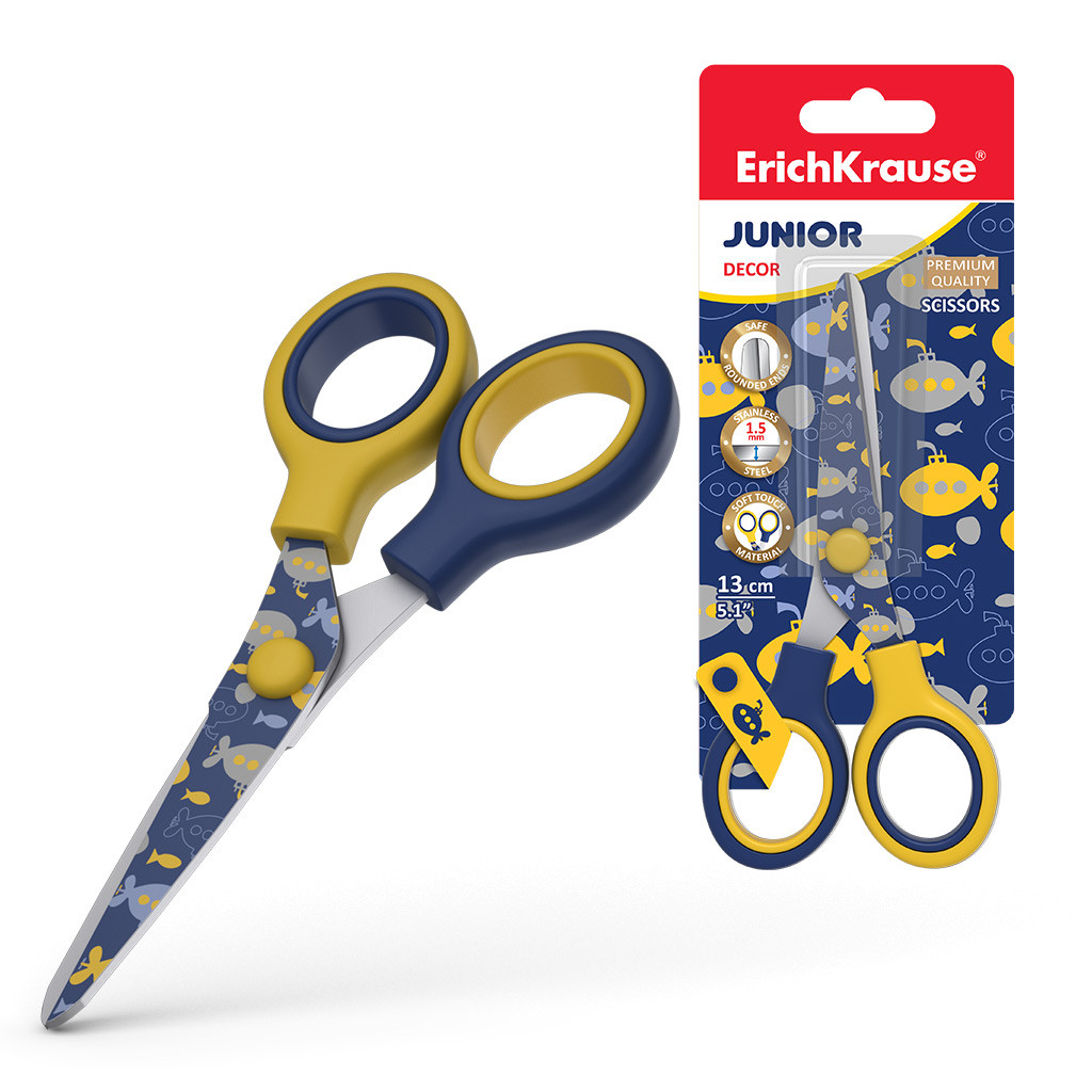 58348 Ножницы ErichKrause Junior Decor Submarine, с принтом на лезвиях, 13см (в блистере по 1 шт.) Цена 125+% в наличии 7 шт.jpg