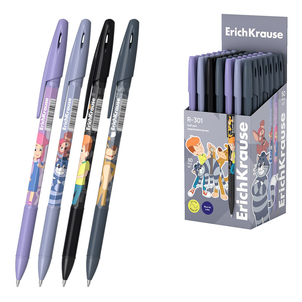 61003 Ручка шариковая ErichKrause R-301 Stick&Grip Простоквашино 0.7, цвет чернил синий (в коробке по 50 шт.) Цена 24+% в наличии 30 шт. Мин. заказ - 5 шт.jpg