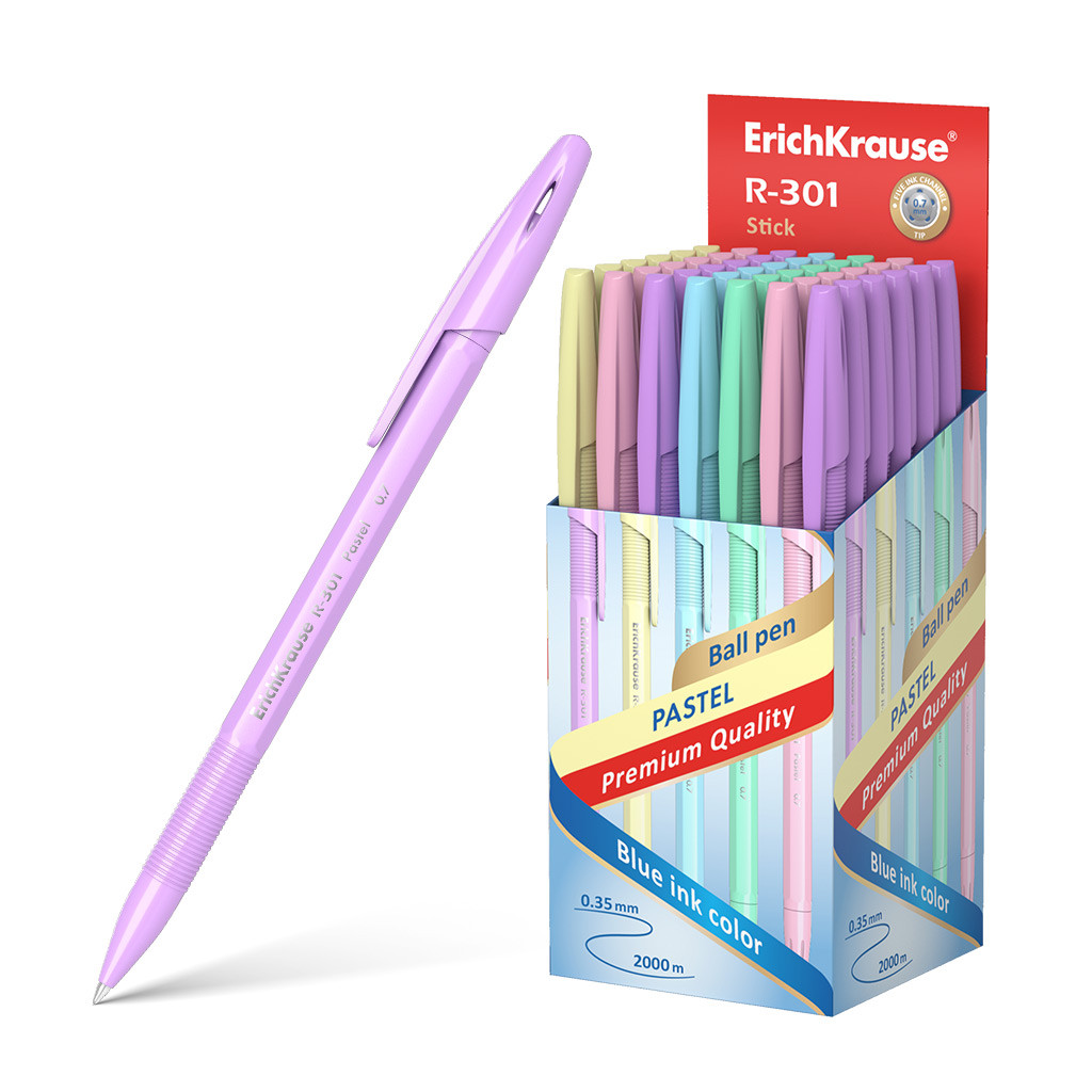 55387 Ручка шариковая ErichKrause® R-301 Pastel Stick 0.7, цвет чернил синий Цена 15,5+% в наличии 5 шт.jpg